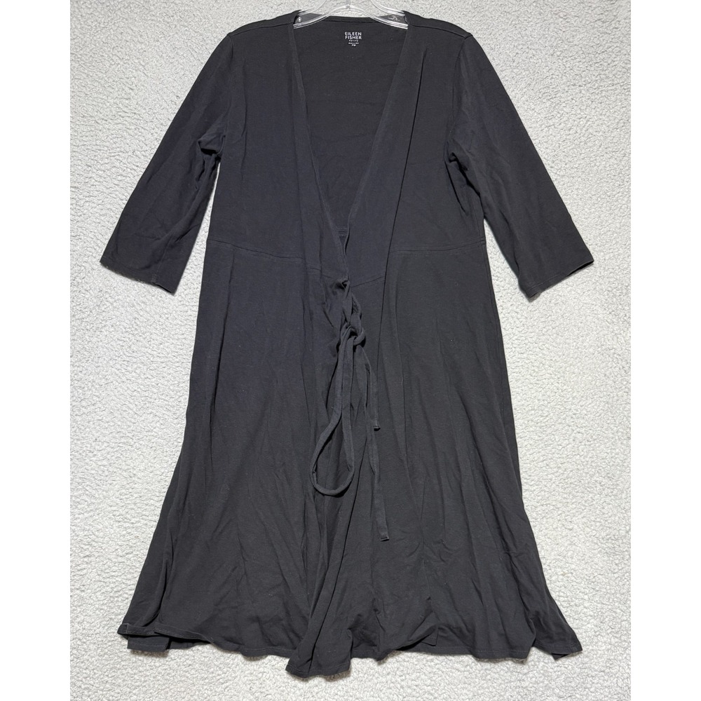 Eileen Fisher Wrap Dress Black Open tie Front Womens Petite Medium Made in USA